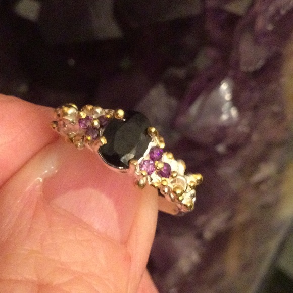 Elegant Genuine Sapphire & Amethyst Ring - Picture 11 of 12